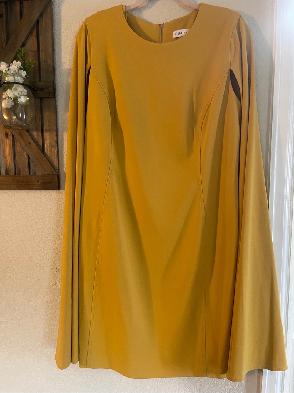 Calvin Klein Mustard Cape-Sleeve Mini dress